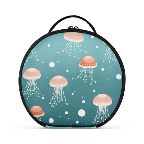 Sich Wiederholendes Muster Quallen Reißverschluss Kulturbeutel Rund Kosmetiktasche Kreativ Make up Taschen mit Verstellbaren Trennern für Mädchen von KAAVIYO