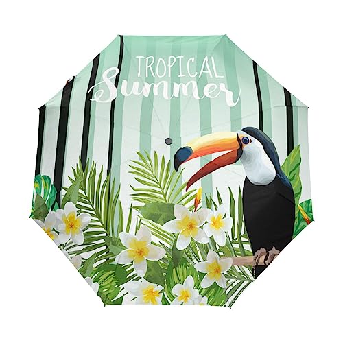 Sommerblume Tropischer Vogel Regenschirm Taschenschirm Auf-Zu Automatik Schirme Winddicht Leicht Kompakt UV-Schutz Reise Schirm für Jungen Mädchen Strand Frauen von KAAVIYO