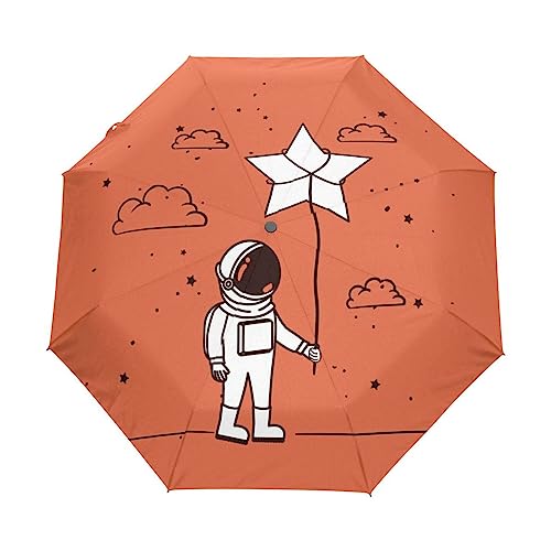 Sterne Astronaut Raum Rot Regenschirm Taschenschirm Auf-Zu Automatik Schirme Winddicht Leicht Kompakt UV-Schutz Reise Schirm für Jungen Mädchen Strand Frauen von KAAVIYO