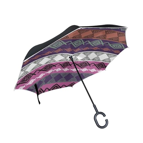 Streifen Lila Retro Japan Invertierter Regenschirm UV-Schutz Winddichter Umbrella Invertiert Schirm Kompakt Umkehren Schirme für Auto Jungen Mädchen Reise Strand Frauen von KAAVIYO