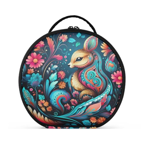 Süße Cartoon-Tierkunst Reißverschluss Kulturbeutel Rund Kosmetiktasche Kreativ Make up Taschen mit Verstellbaren Trennern für Mädchen von KAAVIYO