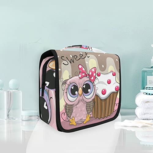 Süße Eule Süßes Dessertmädchen Kulturbeutel Hängend Faltbar Mädchen Kulturtasche Toilettentasche Toiletttasche Makeup Tasche Kosmetiktasche für Frauen Mädchen Damen von KAAVIYO