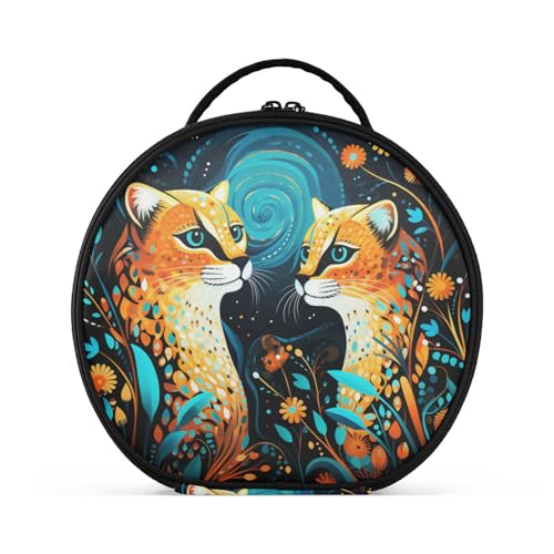 Süße Kunstwerke Geparden Reißverschluss Kulturbeutel Rund Kosmetiktasche Kreativ Make up Taschen mit Verstellbaren Trennern für Mädchen von KAAVIYO
