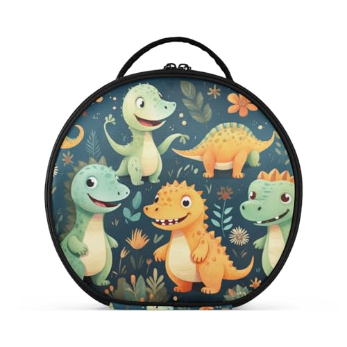 Süßer Cartoon-Dinosaurier Reißverschluss Kulturbeutel Rund Kosmetiktasche Kreativ Make up Taschen mit Verstellbaren Trennern für Mädchen von KAAVIYO