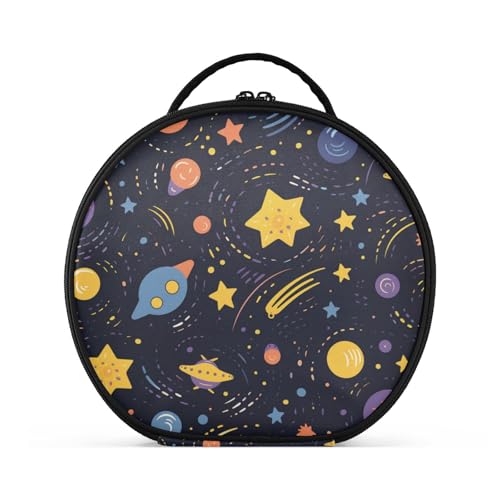 Süßer Cartoon-Weltraumstern Reißverschluss Kulturbeutel Rund Kosmetiktasche Kreativ Make up Taschen mit Verstellbaren Trennern für Mädchen von KAAVIYO