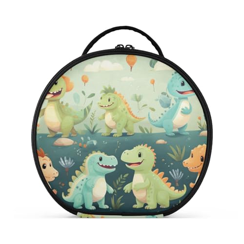 Süßer Dinosaurier-Cartoon Reißverschluss Kulturbeutel Rund Kosmetiktasche Kreativ Make up Taschen mit Verstellbaren Trennern für Mädchen von KAAVIYO
