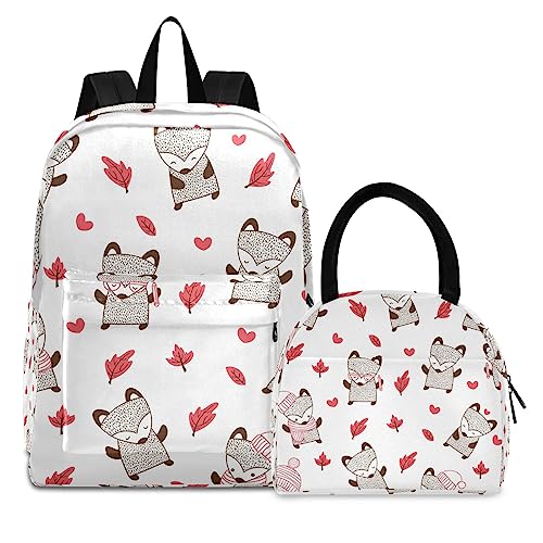 Süßer Fuchsahorn Büchertasche Lunchpaket Set Schulter Rucksacks Bookbag Kinderrucksack Isolierte Lunchbox-Tasche für Mädchen Jungs von KAAVIYO