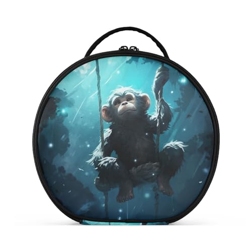 Süßer Meeresschimpanse Reißverschluss Kulturbeutel Rund Kosmetiktasche Kreativ Make up Taschen mit Verstellbaren Trennern für Mädchen von KAAVIYO