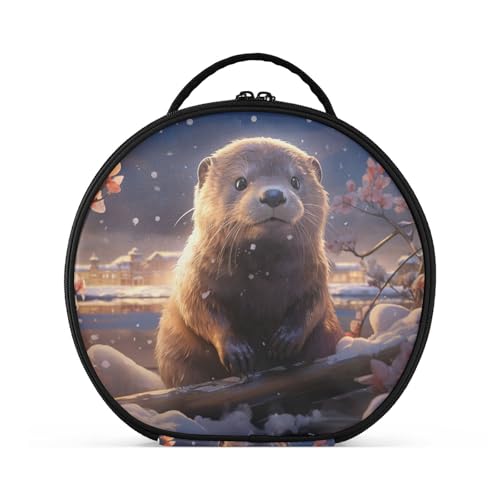 Süßer Tierotter Reißverschluss Kulturbeutel Rund Kosmetiktasche Kreativ Make up Taschen mit Verstellbaren Trennern für Mädchen von KAAVIYO