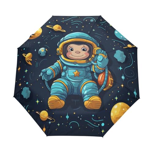 Süßer Weltraumkunst-Affenastronaut Regenschirm Automatik Auf-Zu Taschenschirm Umbrella Kompakt Schirme für Jungen Mädchen Strand Frauen von KAAVIYO