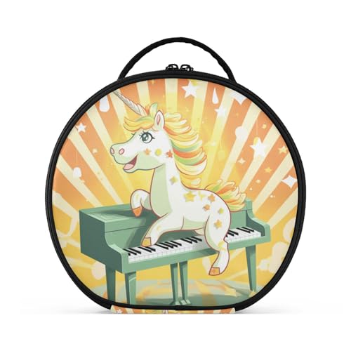 Süßes Goldenes Einhorn Im Cartoon-Stil Reißverschluss Kulturbeutel Rund Kosmetiktasche Kreativ Make up Taschen mit Verstellbaren Trennern für Mädchen von KAAVIYO