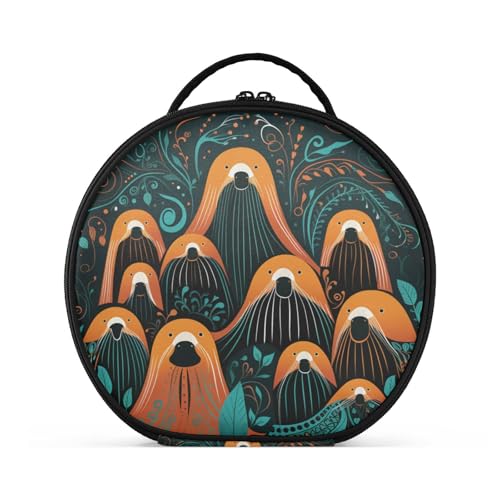Süßes Kunstwerk Kleine Walrosse Reißverschluss Kulturbeutel Rund Kosmetiktasche Kreativ Make up Taschen mit Verstellbaren Trennern für Mädchen von KAAVIYO