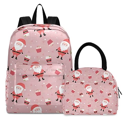 Süßes Santa Cupcake Weihnachten Büchertasche Lunchpaket Set Schulter Rucksacks Bookbag Kinderrucksack Isolierte Lunchbox-Tasche für Mädchen Jungs von KAAVIYO