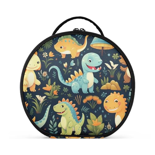Süßes Tiermuster Dinosaurier Reißverschluss Kulturbeutel Rund Kosmetiktasche Kreativ Make up Taschen mit Verstellbaren Trennern für Mädchen von KAAVIYO