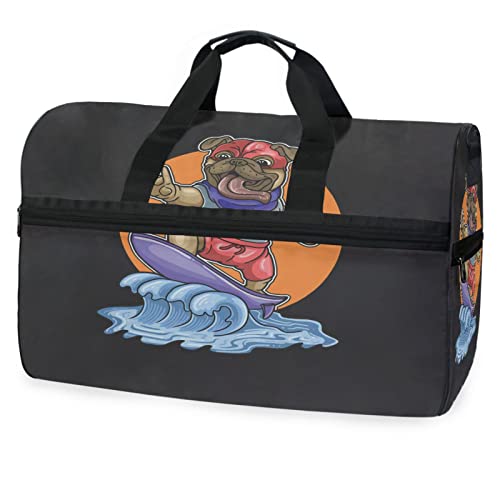 Surfbrett Surf Mops Hund Sporttasche Badetasche mit Schuhfach Reisetaschen Handtasche für Reisen Frauen Mädchen Männer von KAAVIYO