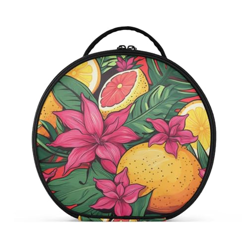 Tropische Zitrone Kunst Reißverschluss Kulturbeutel Rund Kosmetiktasche Kreativ Make up Taschen mit Verstellbaren Trennern für Mädchen von KAAVIYO