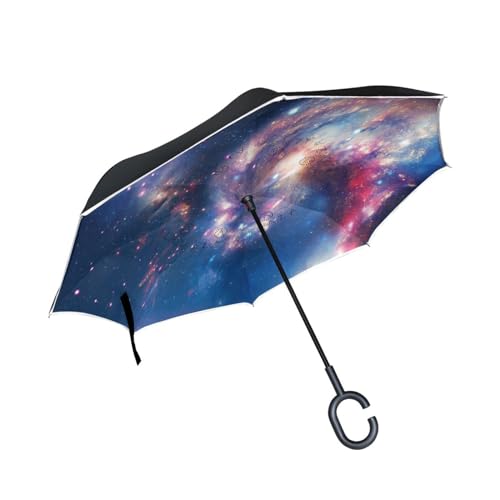 Universum Traumglühen Galaxie Invertierter Regenschirm UV-Schutz Winddichter Umbrella Invertiert Schirm Kompakt Umkehren Schirme für Auto Jungen Mädchen Reise Strand Frauen von KAAVIYO