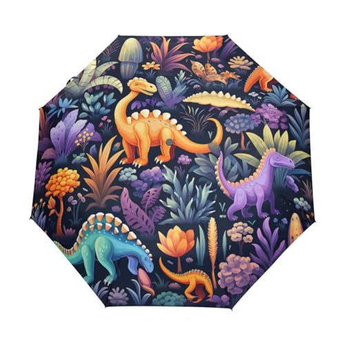 Violetter Lila Dinosaurier Regenschirm Automatik Auf-Zu Taschenschirm Umbrella Kompakt Schirme für Jungen Mädchen Strand Frauen von KAAVIYO