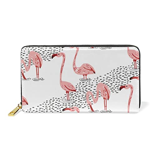 Vogel Flamingo See Aquarell Reißverschluss Brieftasche Echtes Leder Geldbörse Kreditkarteninhaber für Frauen Telefon Mädchen Männer von KAAVIYO