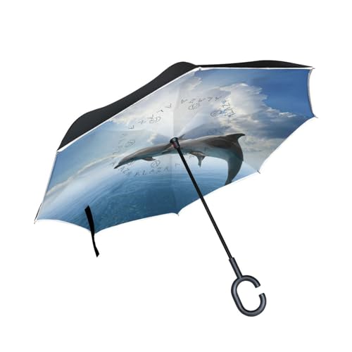 Wal Delphin Ozean Tier Invertierter Regenschirm UV-Schutz Winddichter Umbrella Invertiert Schirm Kompakt Umkehren Schirme für Auto Jungen Mädchen Reise Strand Frauen von KAAVIYO