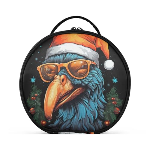 Weihnachten Cooler Flamingo Reißverschluss Kulturbeutel Rund Kosmetiktasche Kreativ Make up Taschen mit Verstellbaren Trennern für Mädchen von KAAVIYO