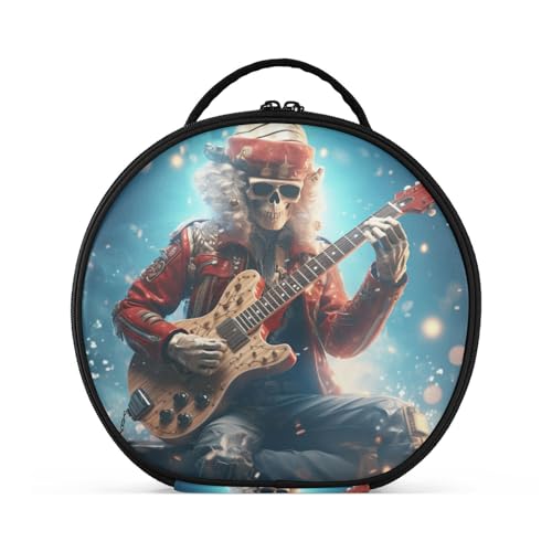 Weihnachten Cooler Totenkopf Reißverschluss Kulturbeutel Rund Kosmetiktasche Kreativ Make up Taschen mit Verstellbaren Trennern für Mädchen von KAAVIYO