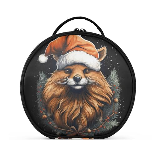 Weihnachten Süßer Roter Panda Reißverschluss Kulturbeutel Rund Kosmetiktasche Kreativ Make up Taschen mit Verstellbaren Trennern für Mädchen von KAAVIYO