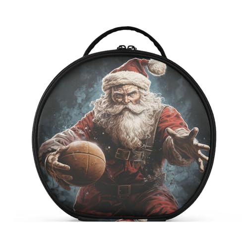 Weihnachten Weihnachtsmann Basketball Reißverschluss Kulturbeutel Rund Kosmetiktasche Kreativ Make up Taschen mit Verstellbaren Trennern für Mädchen von KAAVIYO