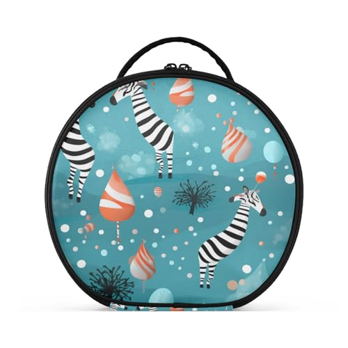 Weihnachten Zebra Schnee Blau Reißverschluss Kulturbeutel Rund Kosmetiktasche Kreativ Make up Taschen mit Verstellbaren Trennern für Mädchen von KAAVIYO
