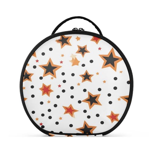 Weißer Stern Kunst Reißverschluss Kulturbeutel Rund Kosmetiktasche Kreativ Make up Taschen mit Verstellbaren Trennern für Mädchen von KAAVIYO