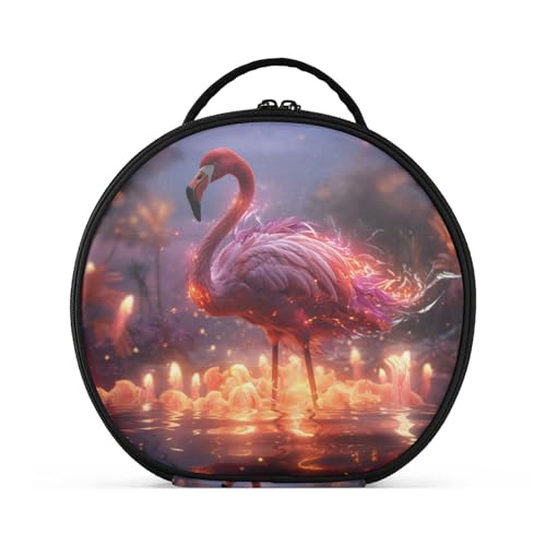 Wütender Tierflamingo Reißverschluss Kulturbeutel Rund Kosmetiktasche Kreativ Make up Taschen mit Verstellbaren Trennern für Mädchen von KAAVIYO
