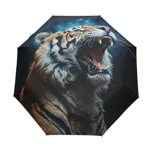 Wütendes Tiger-Weltraumgebrüll Regenschirm Automatik Auf-Zu Taschenschirm Umbrella Kompakt Schirme für Jungen Mädchen Strand Frauen von KAAVIYO