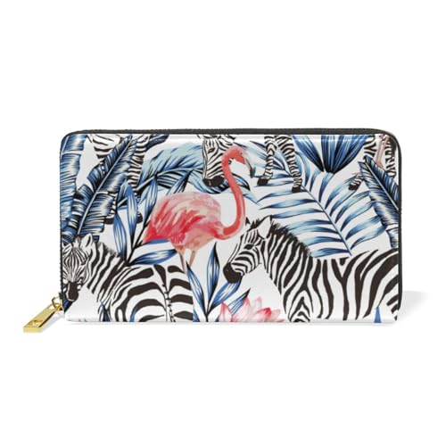 Zebraflamingo Tierblatt Leder Brieftasche Reißverschluss Geldbörse Telefon Kreditkartenetui Portemonnaie Wallet für Frauen Mädchen Männer von KAAVIYO