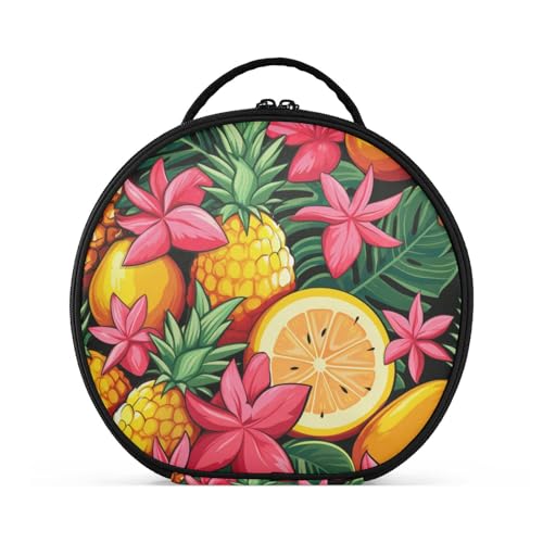 Zitrone Ananas Kunst Reißverschluss Kulturbeutel Rund Kosmetiktasche Kreativ Make up Taschen mit Verstellbaren Trennern für Mädchen von KAAVIYO