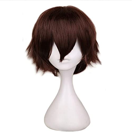 Perücken Fashion Men Natural Short Curly Wig Dark Brown Cosplay Wig Male Unisex Fluffy Heat Resistant Perückes für Die Tägliche Party von KAAZEE