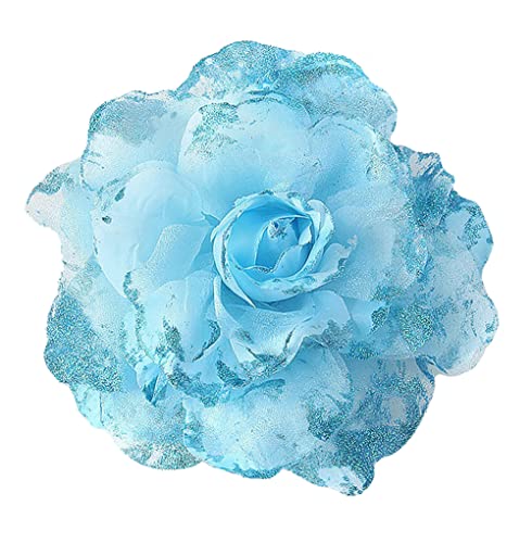 KABELIF 16CM Groß Blume Haarspange Haarblume Rose Brosche Blume Kopfschmuck Haarschmuck Boutonniere Handgelenksblume für Party Strand Hochzeit (Blau) von KABELIF