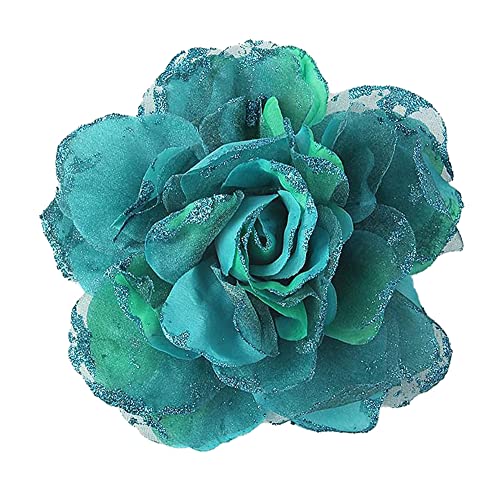 KABELIF 16CM Groß Blume Haarspange Haarblume Rose Brosche Blume Kopfschmuck Haarschmuck Boutonniere Handgelenksblume für Party Strand Hochzeit (Grün) von KABELIF