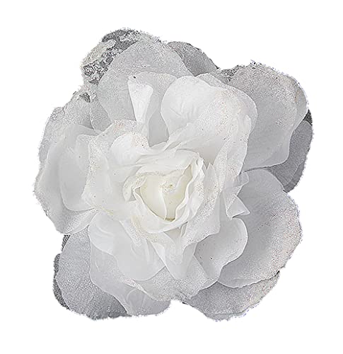 KABELIF 16CM Groß Blume Haarspange Haarblume Rose Brosche Blume Kopfschmuck Haarschmuck Boutonniere Handgelenksblume für Party Strand Hochzeit (Weiß) von KABELIF