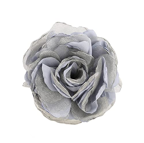 KABELIF Damen Rose Blume Brosche,Blume Ansteckblume, Blume Haarspange, Haarclip Blume, Rosen Haarnadeln Haarblume Haarblüte Haarschmuck 8CM(Grau) von KABELIF