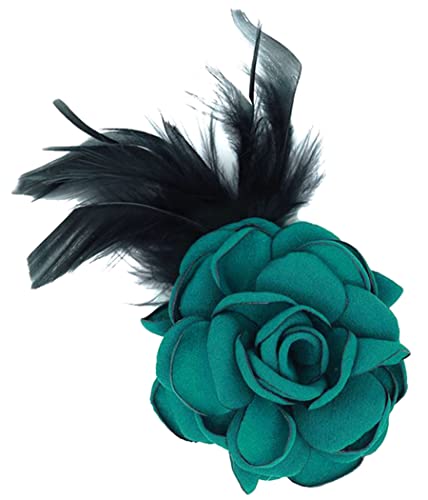 KABELIF Damen Rose Blume Brosche mit Federn, Blume Ansteckblume, Blume Haarspange, Haarclip Blume, Rosen Haarnadeln Haarblume Haarblüte Haarschmuck (Grün) von KABELIF