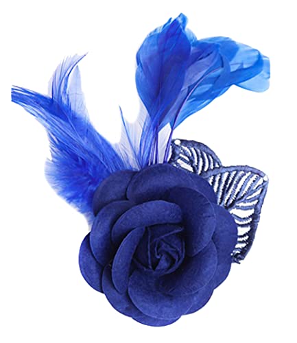 KABELIF Elegant Damen Blume Brosche mit Federn, Blume Ansteckblume, Blume Haarspange, Haarclip Blume, Blumen Haarnadeln Haarblume Haarblüte Haarschmuck (Dunkelblau) von KABELIF