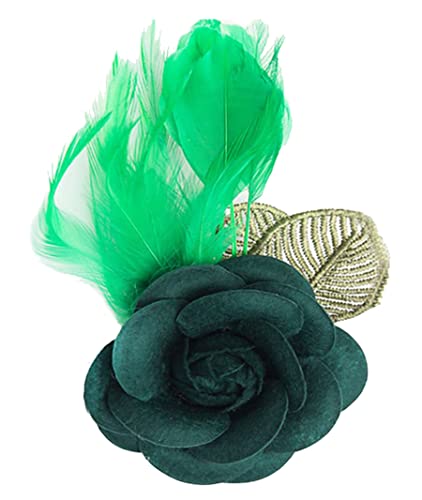 KABELIF Elegant Damen Blume Brosche mit Federn, Blume Ansteckblume, Blume Haarspange, Haarclip Blume, Blumen Haarnadeln Haarblume Haarblüte Haarschmuck (Grün) von KABELIF