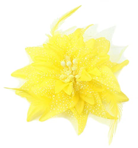 KABELIF Multicolor 14CM Groß Blumen Haarclip mit Federn Haarspange Damen Mädchen Kopfschmuck Party Strand Hochzeit (Gelb) von KABELIF