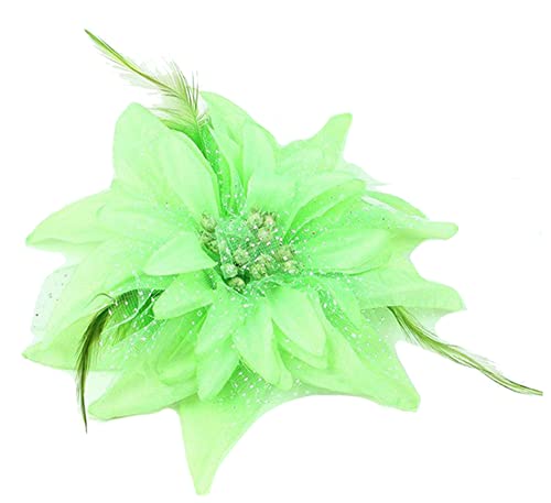 KABELIF Multicolor 14CM Groß Blumen Haarclip mit Federn Haarspange Damen Mädchen Kopfschmuck Party Strand Hochzeit (Grün) von KABELIF