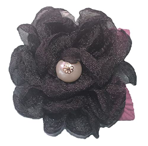 KABELIF Süß Damen Blume Brosche mit Perlen, Blume Ansteckblume, Blume Haarspange, Haarclip Blume, Blumen Haarnadeln Haarblume Haarblüte Haarschmuck (Schwarz) von KABELIF