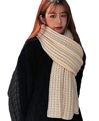 Kabelife Damen Schal Strickschal Winterschal Lang Warm Schal Einfarbig Grobstrick Schal Long Scarf 30 * 190 CM (Beige) von Kabelife
