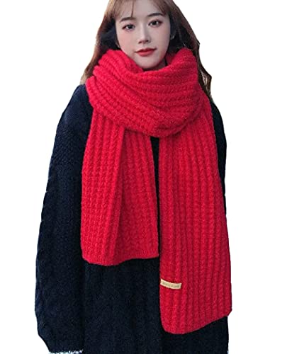 KABELIFE Damen Schal Strickschal Winterschal Lang Warm Schal Einfarbig Grobstrick Schal Long Scarf 30 * 190 CM (Rot) von KABELIFE