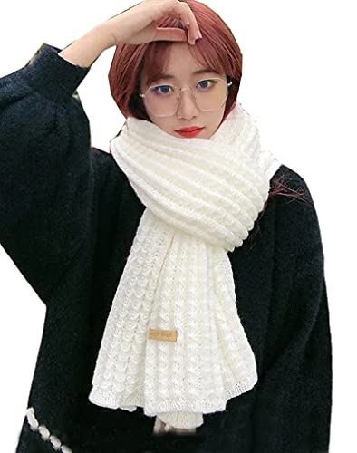 Kabelife Damen Schal Strickschal Winterschal Lang Warm Schal Einfarbig Grobstrick Schal Long Scarf 30 * 190 CM (Weiß) von Kabelife