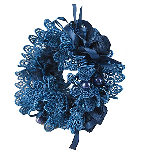 KABELIFE Haargummis Blumen mit Perlen Elastisches Haarband Haargummi Srunchies Pferdeschwanz-Halter Haar Seile für Frauen Mädchen (Blau) von Kabelife