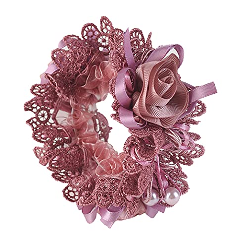 KABELIFE Haargummis Blumen mit Perlen Elastisches Haarband Haargummi Srunchies Pferdeschwanz-Halter Haar Seile für Frauen Mädchen (Bohnenpaste Lila) von Kabelife